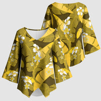 Yellow Banana Leaf Hawaii Kimono Sleeve Blouse Lau Maia Plumeria Tropical Summer Vibes LT14 - Polynesian Pride