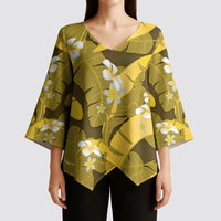 Yellow Banana Leaf Hawaii Kimono Sleeve Blouse Lau Maia Plumeria Tropical Summer Vibes LT14 - Polynesian Pride