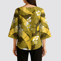 Yellow Banana Leaf Hawaii Kimono Sleeve Blouse Lau Maia Plumeria Tropical Summer Vibes LT14 - Polynesian Pride
