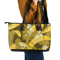 Yellow Banana Leaf Hawaii Leather Tote Bag Lau Maia Plumeria Tropical Summer Vibes LT14 - Polynesian Pride