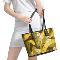Yellow Banana Leaf Hawaii Leather Tote Bag Lau Maia Plumeria Tropical Summer Vibes LT14 - Polynesian Pride