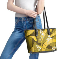 Yellow Banana Leaf Hawaii Leather Tote Bag Lau Maia Plumeria Tropical Summer Vibes LT14 - Polynesian Pride