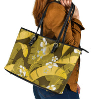 Yellow Banana Leaf Hawaii Leather Tote Bag Lau Maia Plumeria Tropical Summer Vibes LT14 - Polynesian Pride