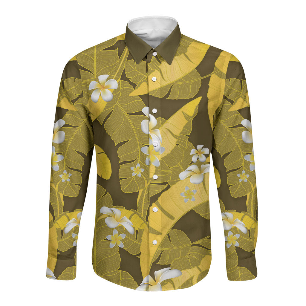 Yellow Banana Leaf Hawaii Long Sleeve Button Shirt Lau Maia Plumeria Tropical Summer Vibes LT14 Unisex Yellow - Polynesian Pride