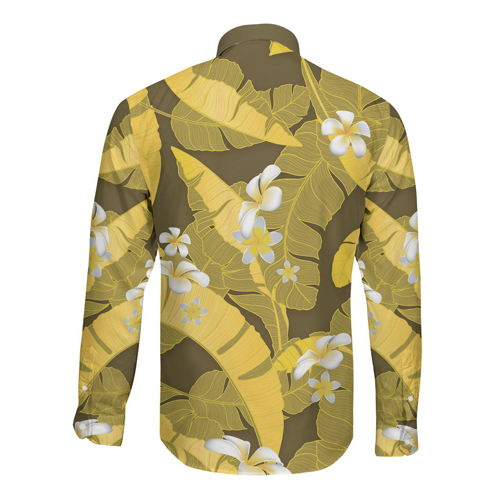 Yellow Banana Leaf Hawaii Long Sleeve Button Shirt Lau Maia Plumeria Tropical Summer Vibes LT14 - Polynesian Pride