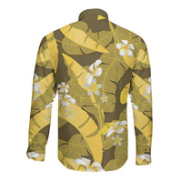 Yellow Banana Leaf Hawaii Long Sleeve Button Shirt Lau Maia Plumeria Tropical Summer Vibes LT14 - Polynesian Pride