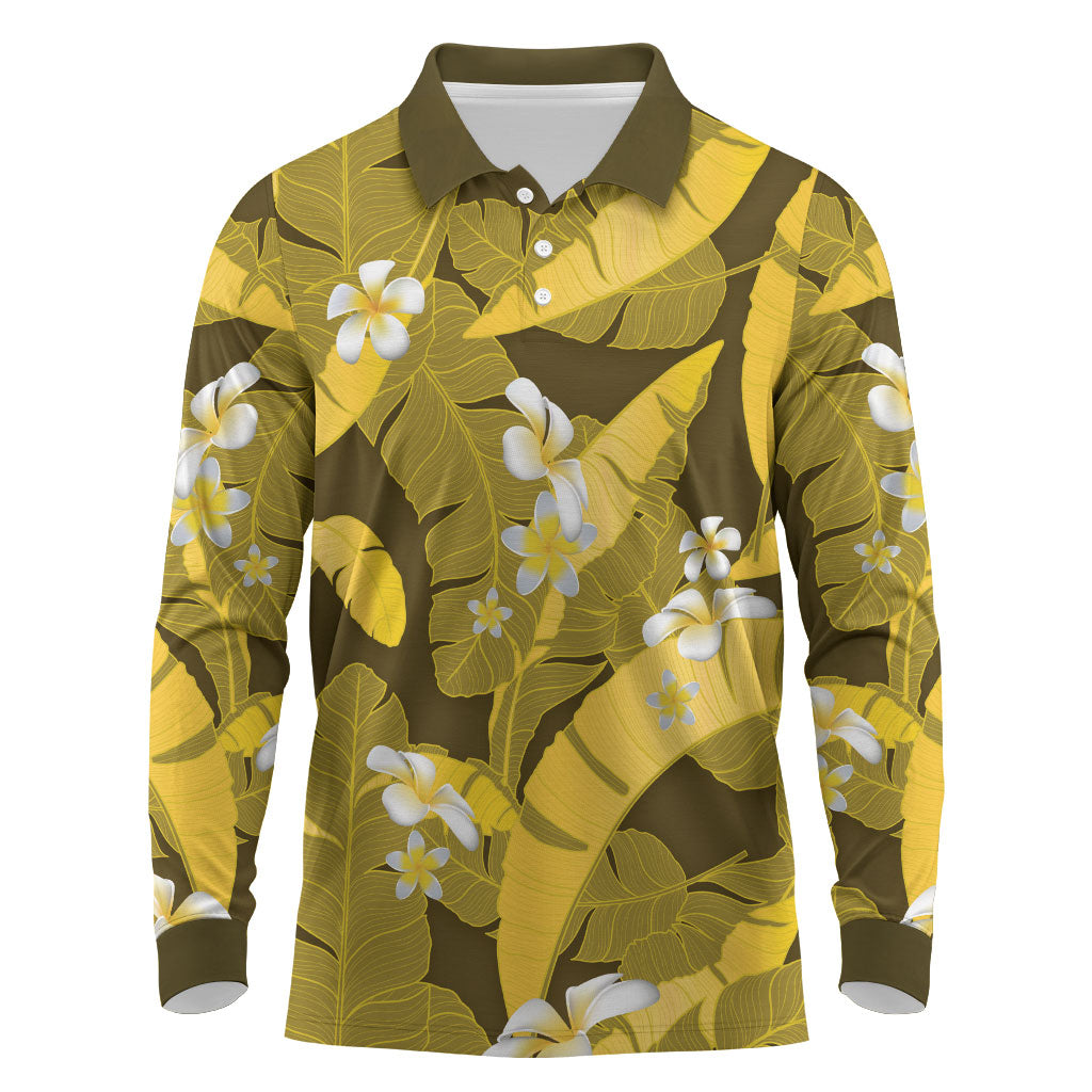 Yellow Banana Leaf Hawaii Long Sleeve Polo Shirt Lau Maia Plumeria Tropical Summer Vibes LT14 Yellow - Polynesian Pride