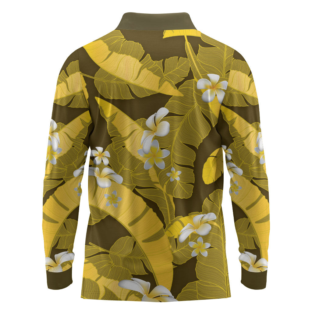 Yellow Banana Leaf Hawaii Long Sleeve Polo Shirt Lau Maia Plumeria Tropical Summer Vibes LT14 - Polynesian Pride