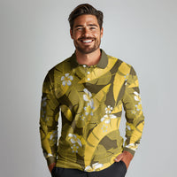 Yellow Banana Leaf Hawaii Long Sleeve Polo Shirt Lau Maia Plumeria Tropical Summer Vibes LT14 - Polynesian Pride