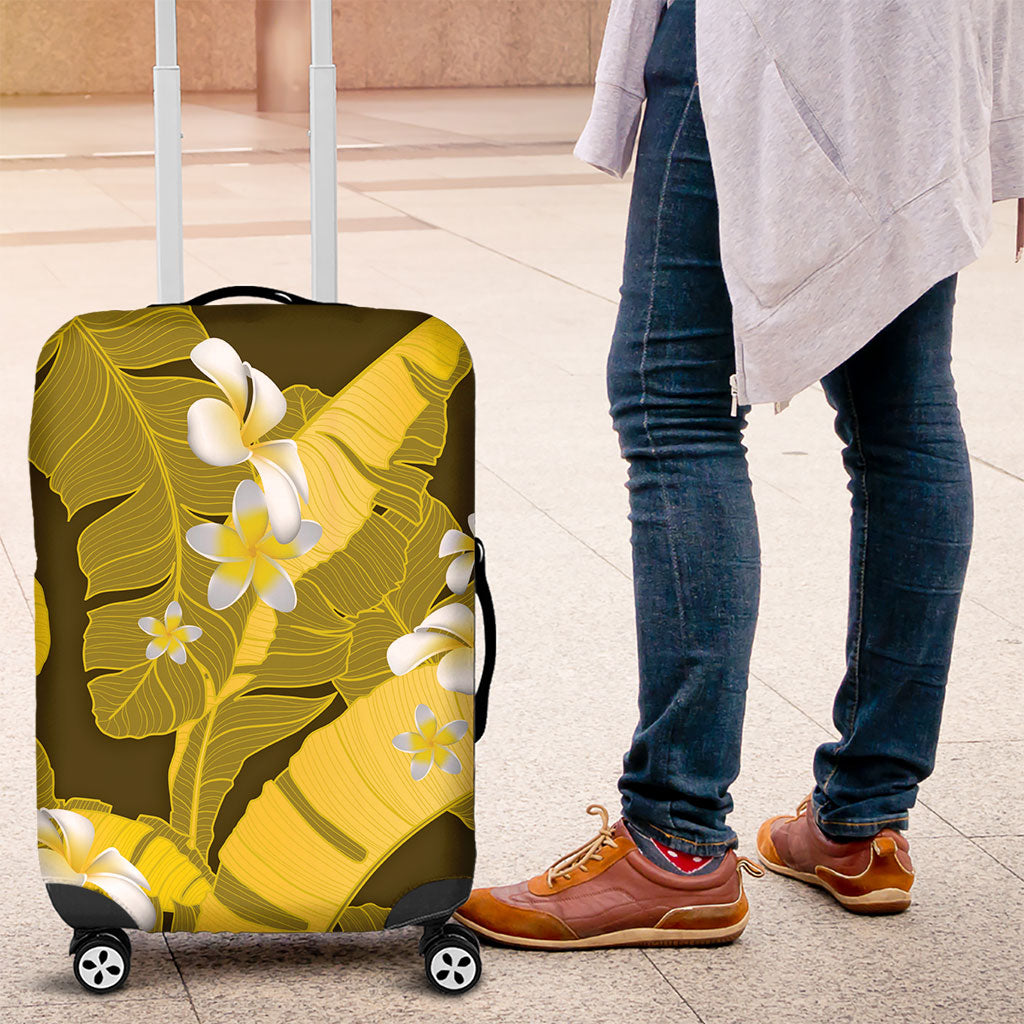 Yellow Banana Leaf Hawaii Luggage Cover Lau Maia Plumeria Tropical Summer Vibes LT14 Yellow - Polynesian Pride