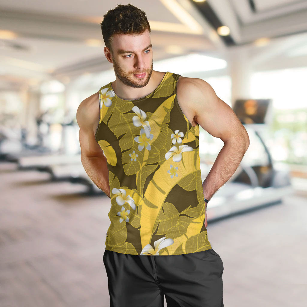 Yellow Banana Leaf Hawaii Men Tank Top Lau Maia Plumeria Tropical Summer Vibes LT14 Yellow - Polynesian Pride