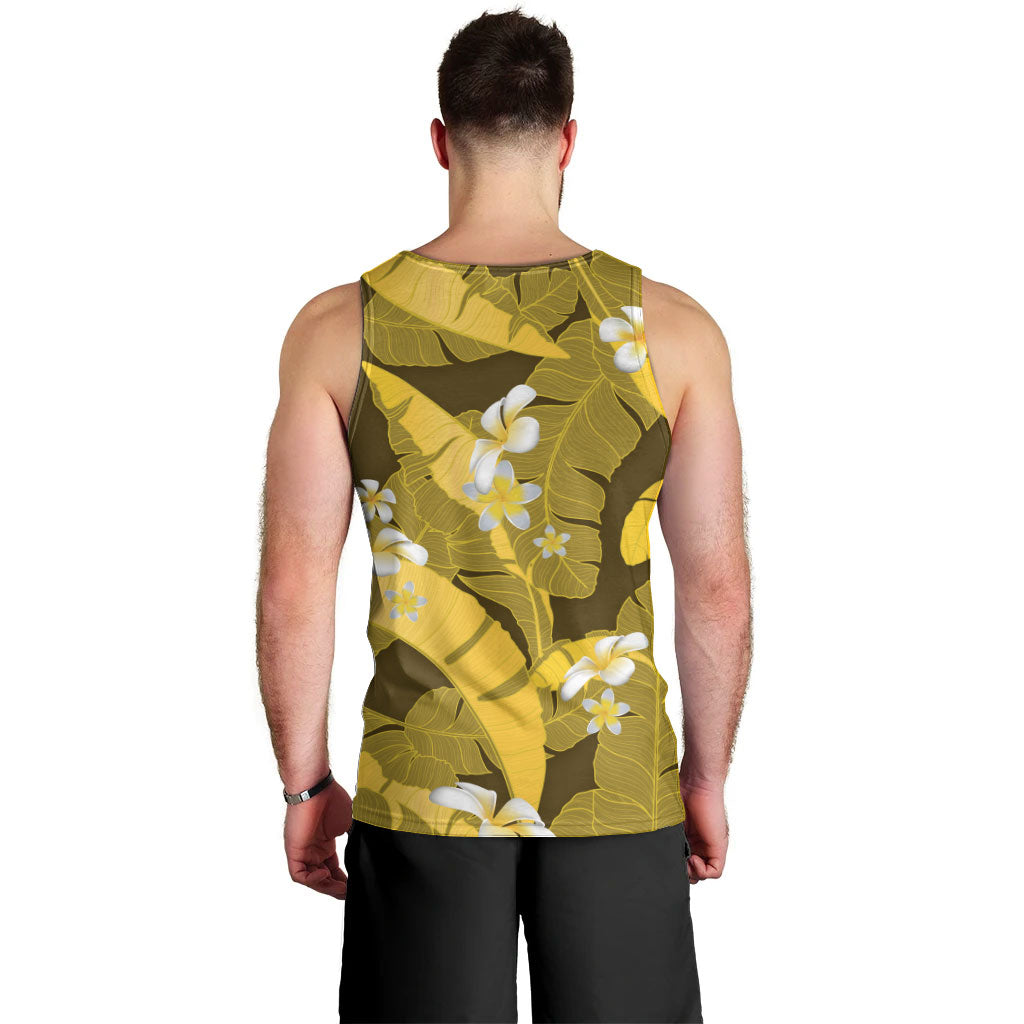 Yellow Banana Leaf Hawaii Men Tank Top Lau Maia Plumeria Tropical Summer Vibes LT14 - Polynesian Pride