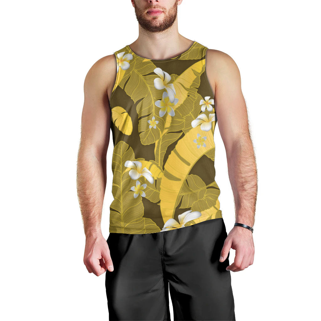 Yellow Banana Leaf Hawaii Men Tank Top Lau Maia Plumeria Tropical Summer Vibes LT14 - Polynesian Pride