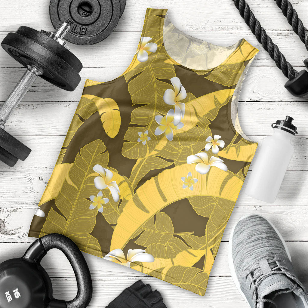 Yellow Banana Leaf Hawaii Men Tank Top Lau Maia Plumeria Tropical Summer Vibes LT14 - Polynesian Pride