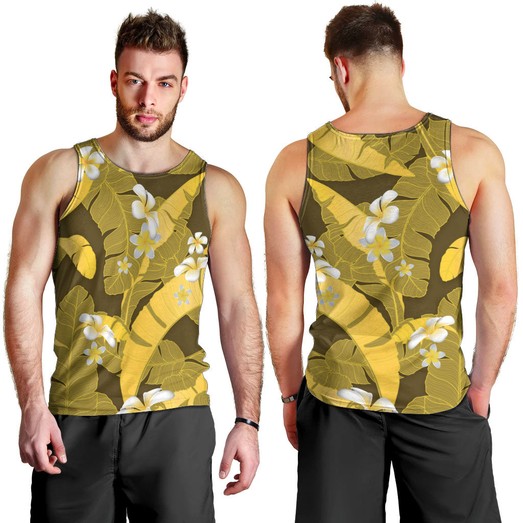 Yellow Banana Leaf Hawaii Men Tank Top Lau Maia Plumeria Tropical Summer Vibes LT14 - Polynesian Pride