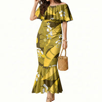 Yellow Banana Leaf Hawaii Mermaid Dress Lau Maia Plumeria Tropical Summer Vibes LT14 Women Yellow - Polynesian Pride