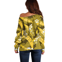 Yellow Banana Leaf Hawaii Off Shoulder Sweater Lau Maia Plumeria Tropical Summer Vibes LT14 - Polynesian Pride