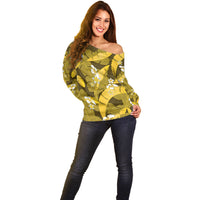 Yellow Banana Leaf Hawaii Off Shoulder Sweater Lau Maia Plumeria Tropical Summer Vibes LT14 - Polynesian Pride