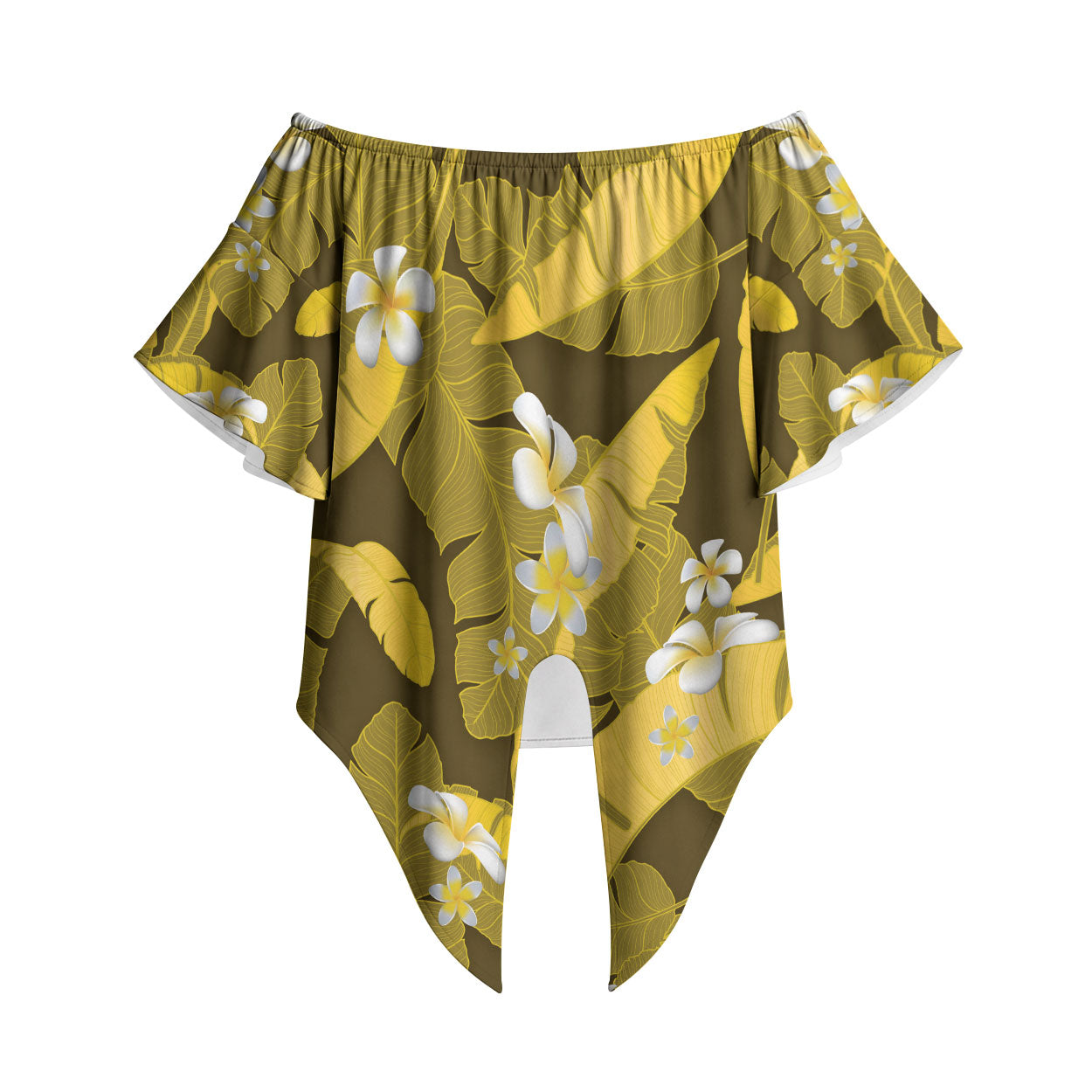 Yellow Banana Leaf Hawaii Off Shoulder Wrap Waist Top Lau Maia Plumeria Tropical Summer Vibes LT14 Yellow - Polynesian Pride
