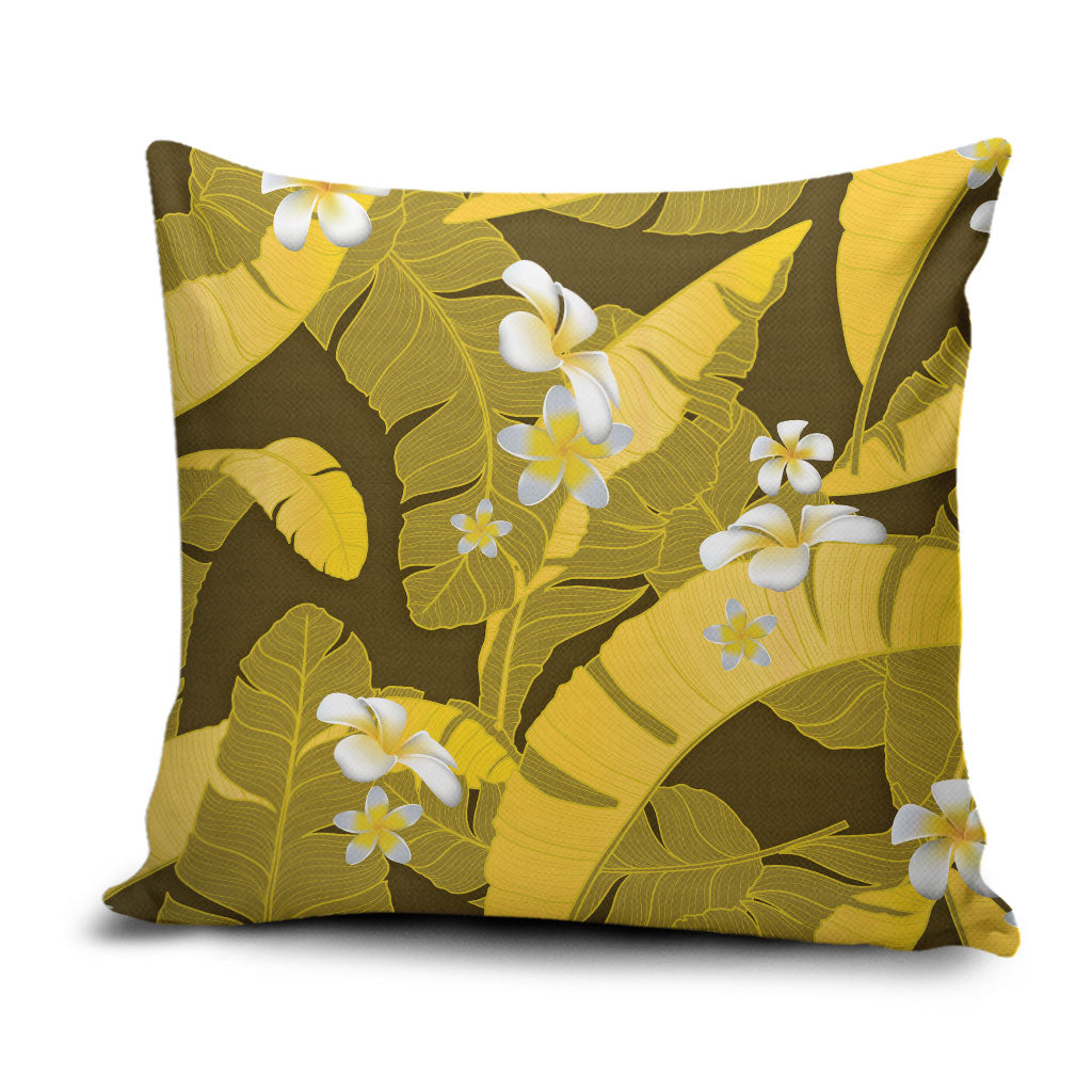 Yellow Banana Leaf Hawaii Pillow Cover Lau Maia Plumeria Tropical Summer Vibes LT14 Yellow - Polynesian Pride