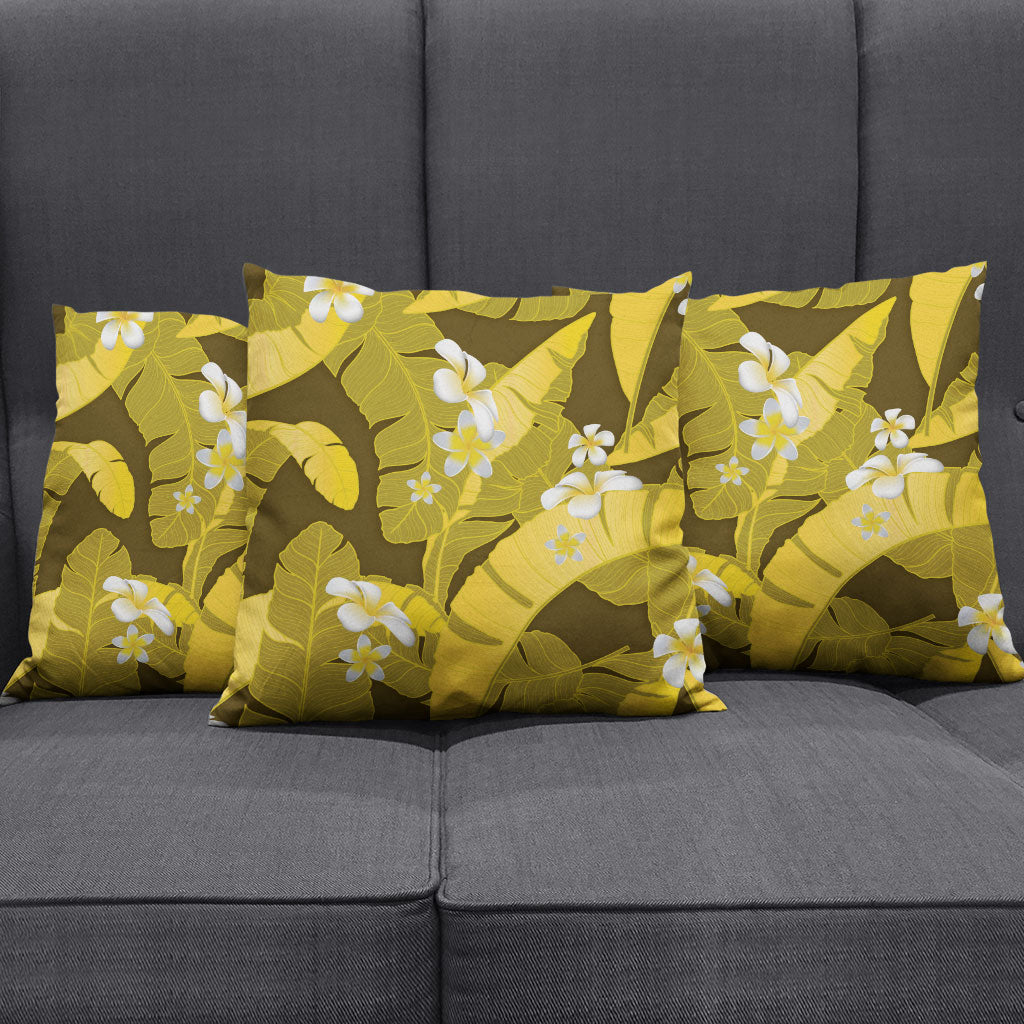 Yellow Banana Leaf Hawaii Pillow Cover Lau Maia Plumeria Tropical Summer Vibes LT14 - Polynesian Pride