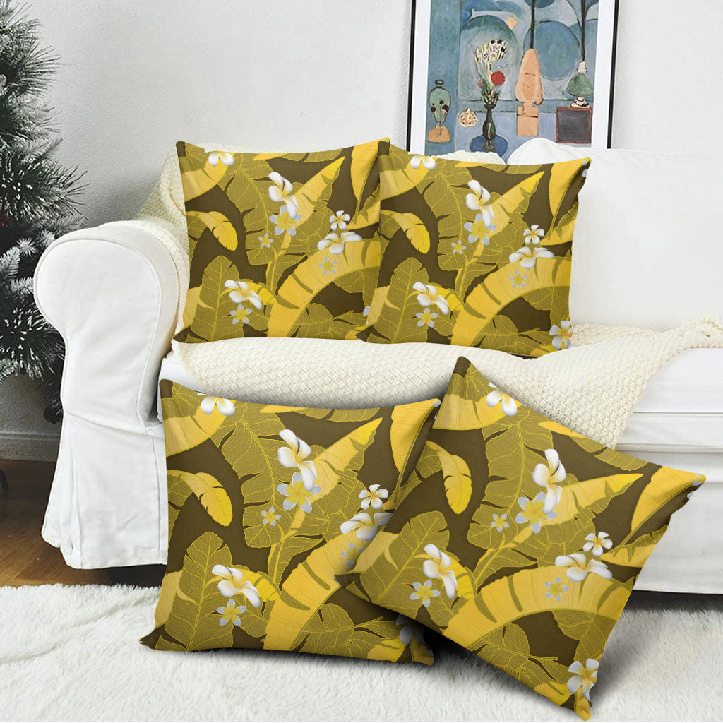 Yellow Banana Leaf Hawaii Pillow Cover Lau Maia Plumeria Tropical Summer Vibes LT14 - Polynesian Pride