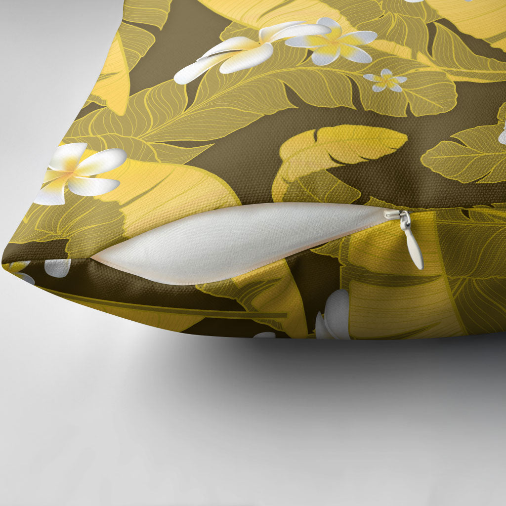 Yellow Banana Leaf Hawaii Pillow Cover Lau Maia Plumeria Tropical Summer Vibes LT14 - Polynesian Pride