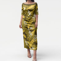 Yellow Banana Leaf Hawaii Puletasi Lau Maia Plumeria Tropical Summer Vibes LT14 Long Dress Yellow - Polynesian Pride