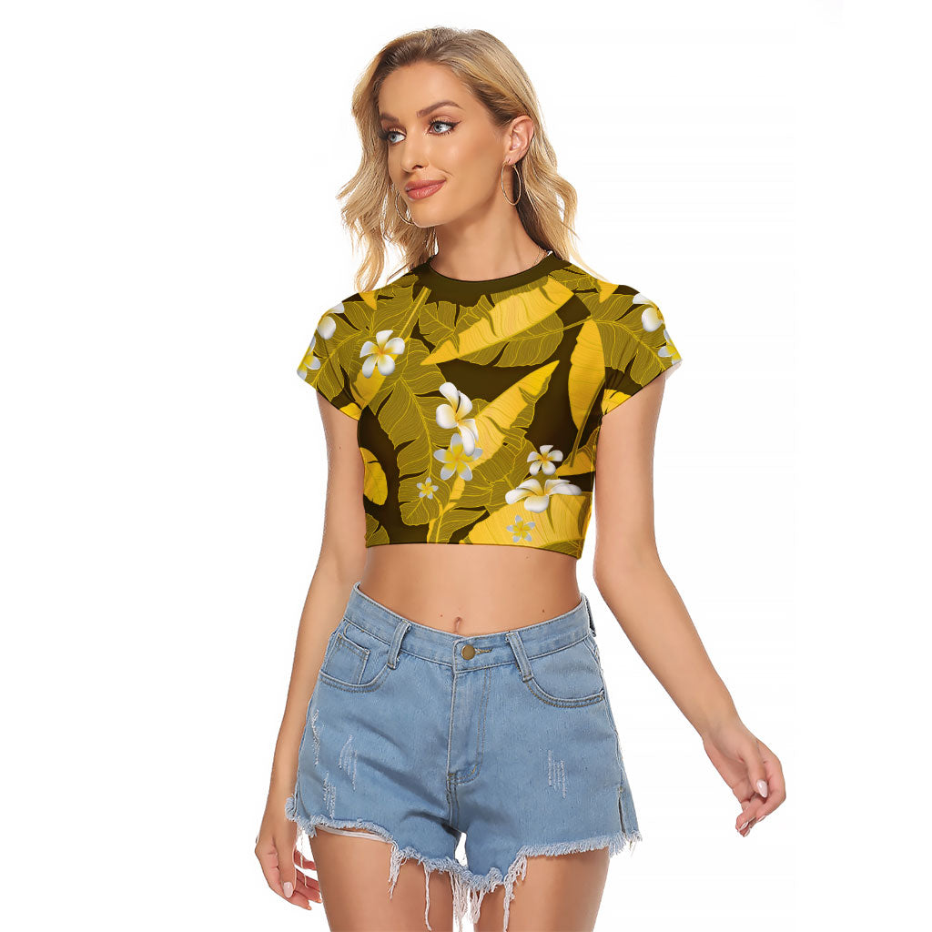 Yellow Banana Leaf Hawaii Raglan Cropped T Shirt Lau Maia Plumeria Tropical Summer Vibes LT14 Female Yellow - Polynesian Pride