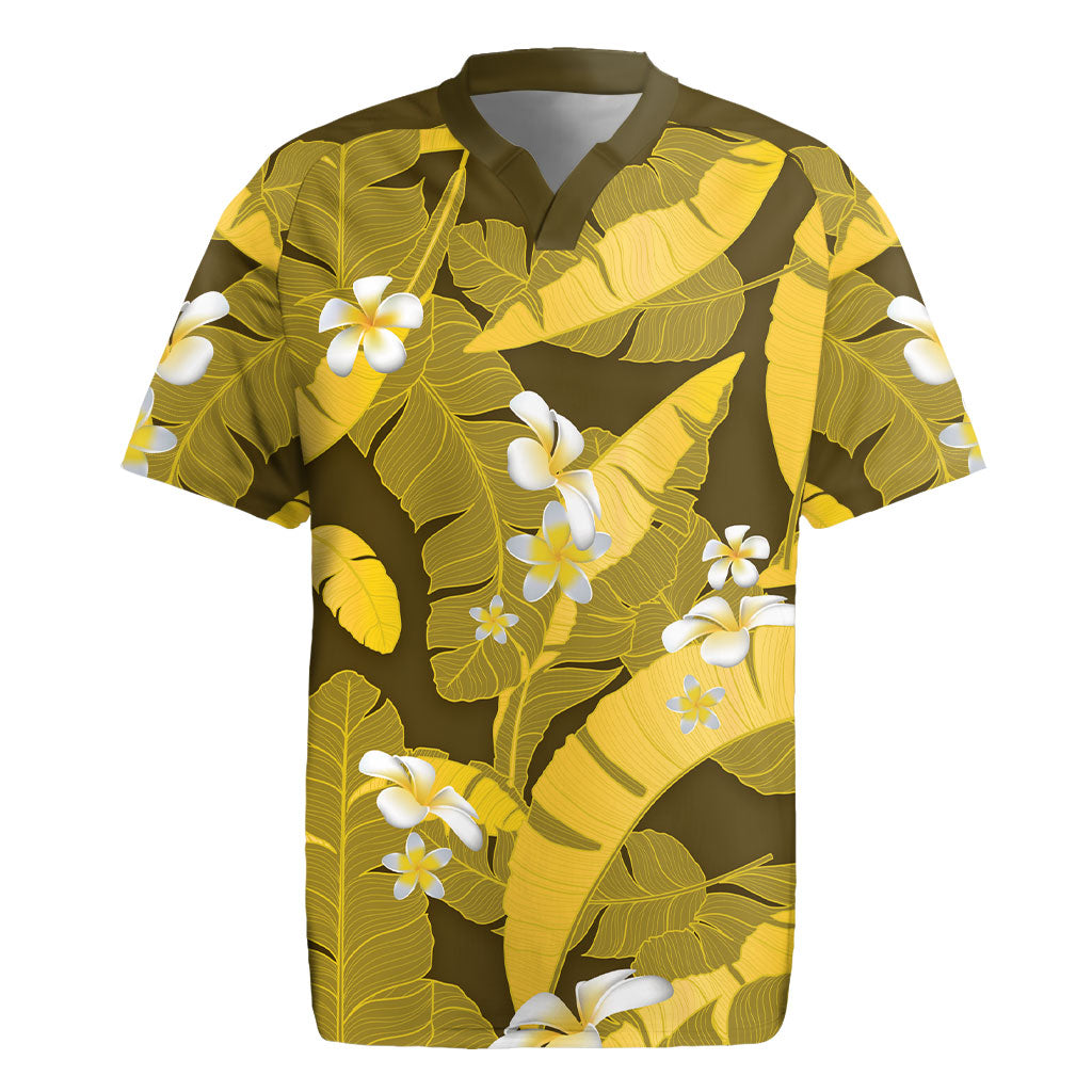 Yellow Banana Leaf Hawaii Rugby Jersey Lau Maia Plumeria Tropical Summer Vibes LT14 Yellow - Polynesian Pride