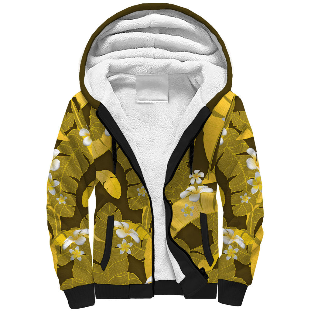 Yellow Banana Leaf Hawaii Sherpa Hoodie Lau Maia Plumeria Tropical Summer Vibes LT14 Unisex Yellow - Polynesian Pride