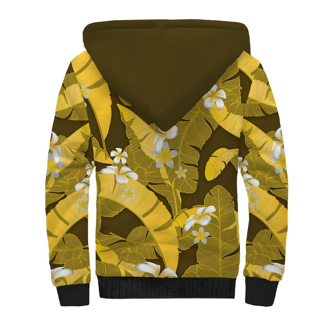 Yellow Banana Leaf Hawaii Sherpa Hoodie Lau Maia Plumeria Tropical Summer Vibes LT14 - Polynesian Pride