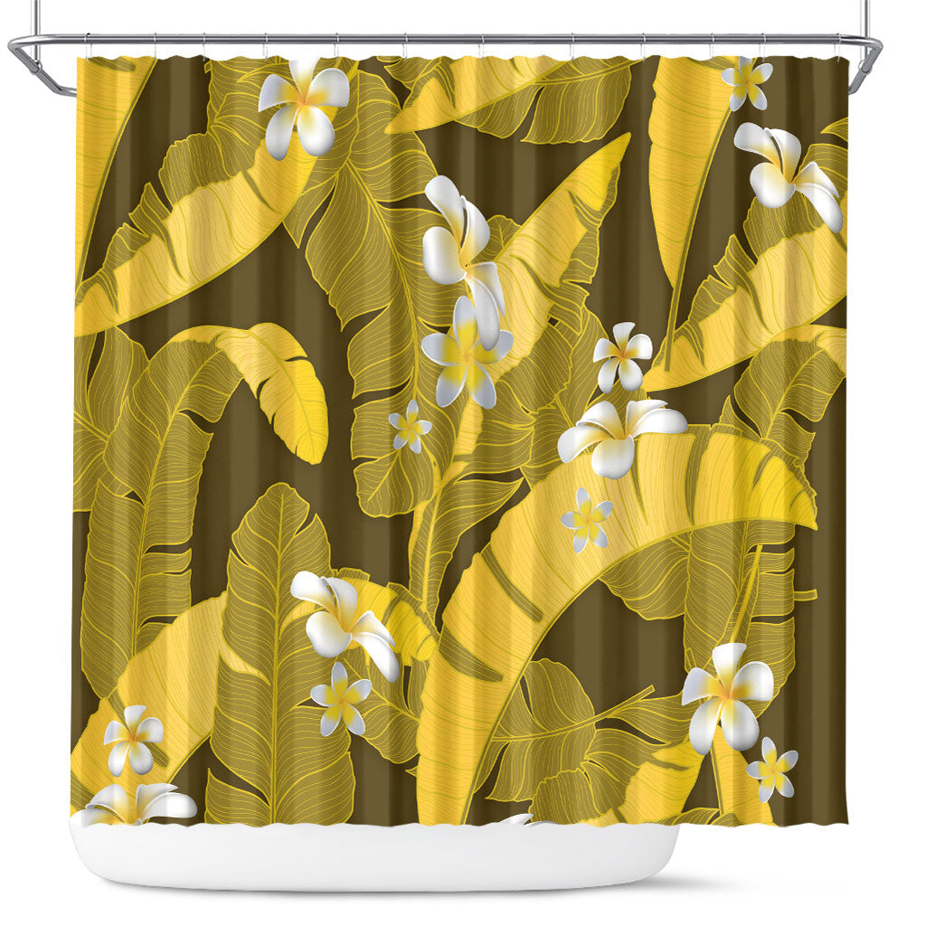 Yellow Banana Leaf Hawaii Shower Curtain Lau Maia Plumeria Tropical Summer Vibes LT14 Yellow - Polynesian Pride