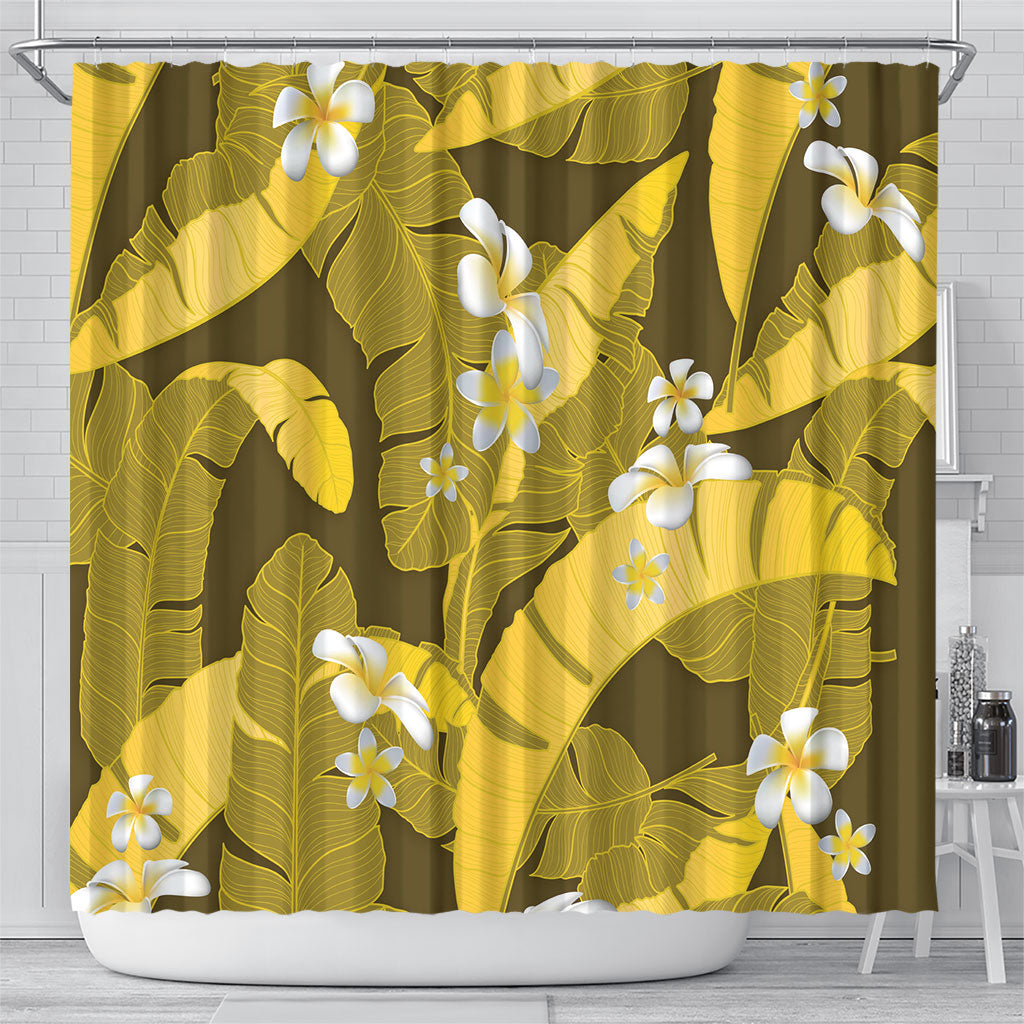 Yellow Banana Leaf Hawaii Shower Curtain Lau Maia Plumeria Tropical Summer Vibes LT14 - Polynesian Pride