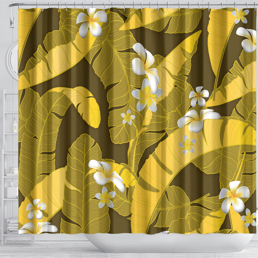 Yellow Banana Leaf Hawaii Shower Curtain Lau Maia Plumeria Tropical Summer Vibes LT14 - Polynesian Pride