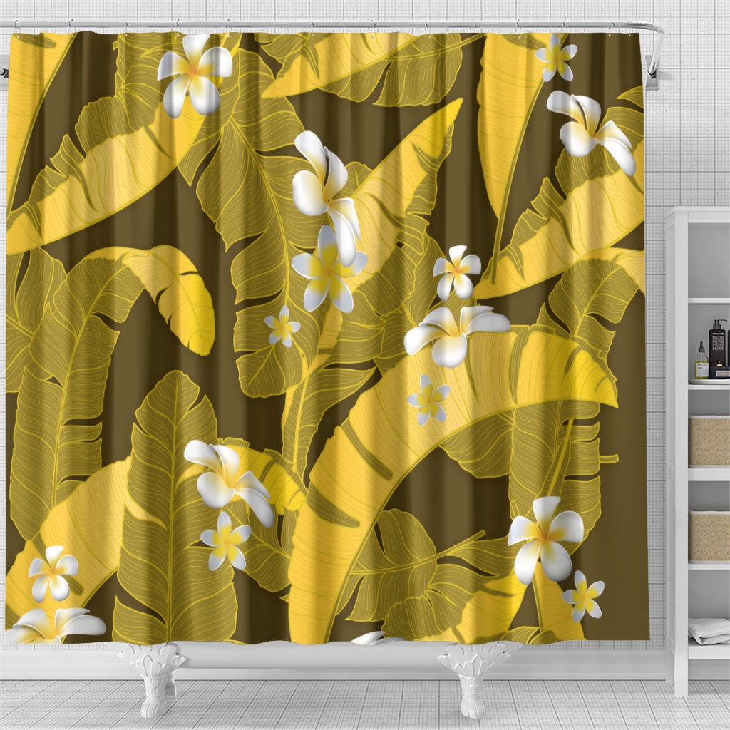 Yellow Banana Leaf Hawaii Shower Curtain Lau Maia Plumeria Tropical Summer Vibes LT14 - Polynesian Pride