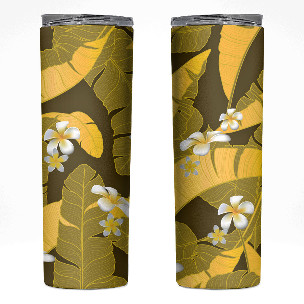 Yellow Banana Leaf Hawaii Skinny Tumbler Lau Maia Plumeria Tropical Summer Vibes LT14 Yellow - Polynesian Pride