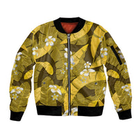 Yellow Banana Leaf Hawaii Sleeve Zip Bomber Jacket Lau Maia Plumeria Tropical Summer Vibes LT14 Unisex Yellow - Polynesian Pride