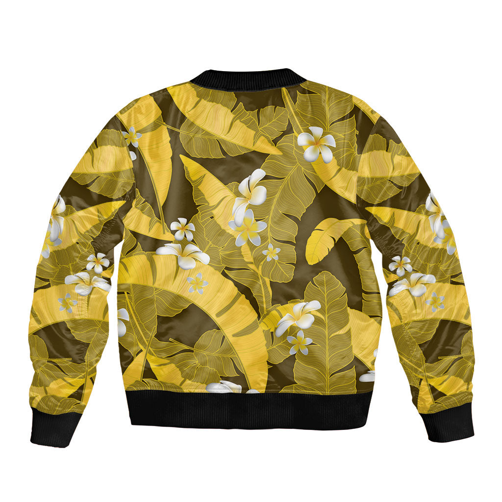 Yellow Banana Leaf Hawaii Sleeve Zip Bomber Jacket Lau Maia Plumeria Tropical Summer Vibes LT14 - Polynesian Pride