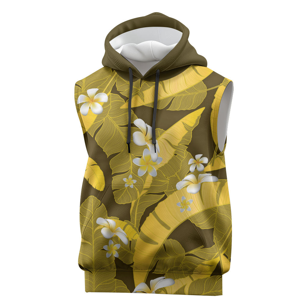 Yellow Banana Leaf Hawaii Sleeveless Hoodie Lau Maia Plumeria Tropical Summer Vibes LT14 Yellow - Polynesian Pride