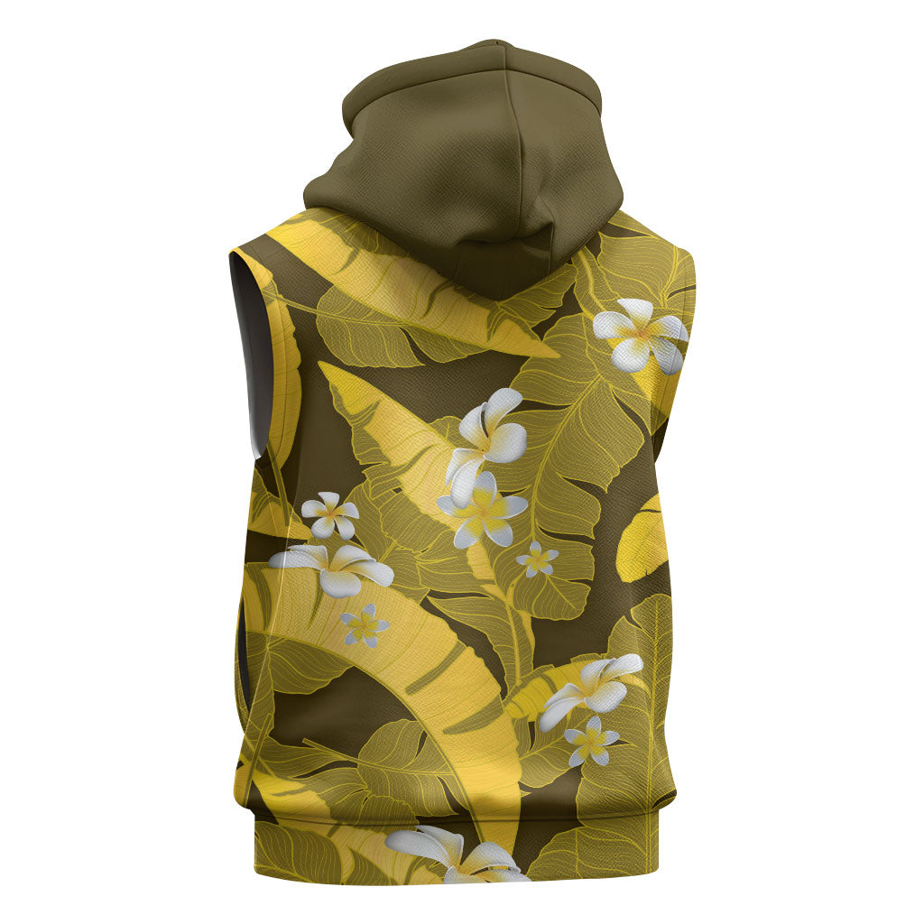 Yellow Banana Leaf Hawaii Sleeveless Hoodie Lau Maia Plumeria Tropical Summer Vibes LT14 - Polynesian Pride