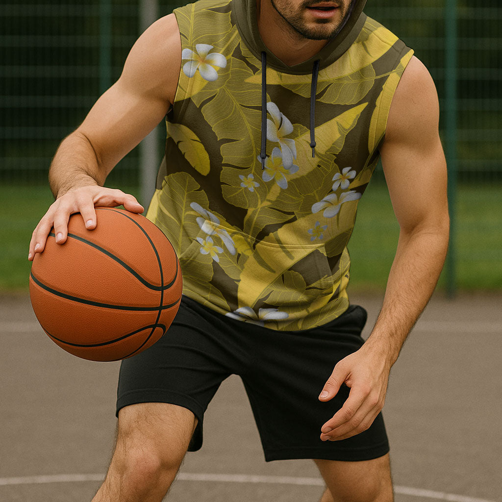 Yellow Banana Leaf Hawaii Sleeveless Hoodie Lau Maia Plumeria Tropical Summer Vibes LT14 - Polynesian Pride