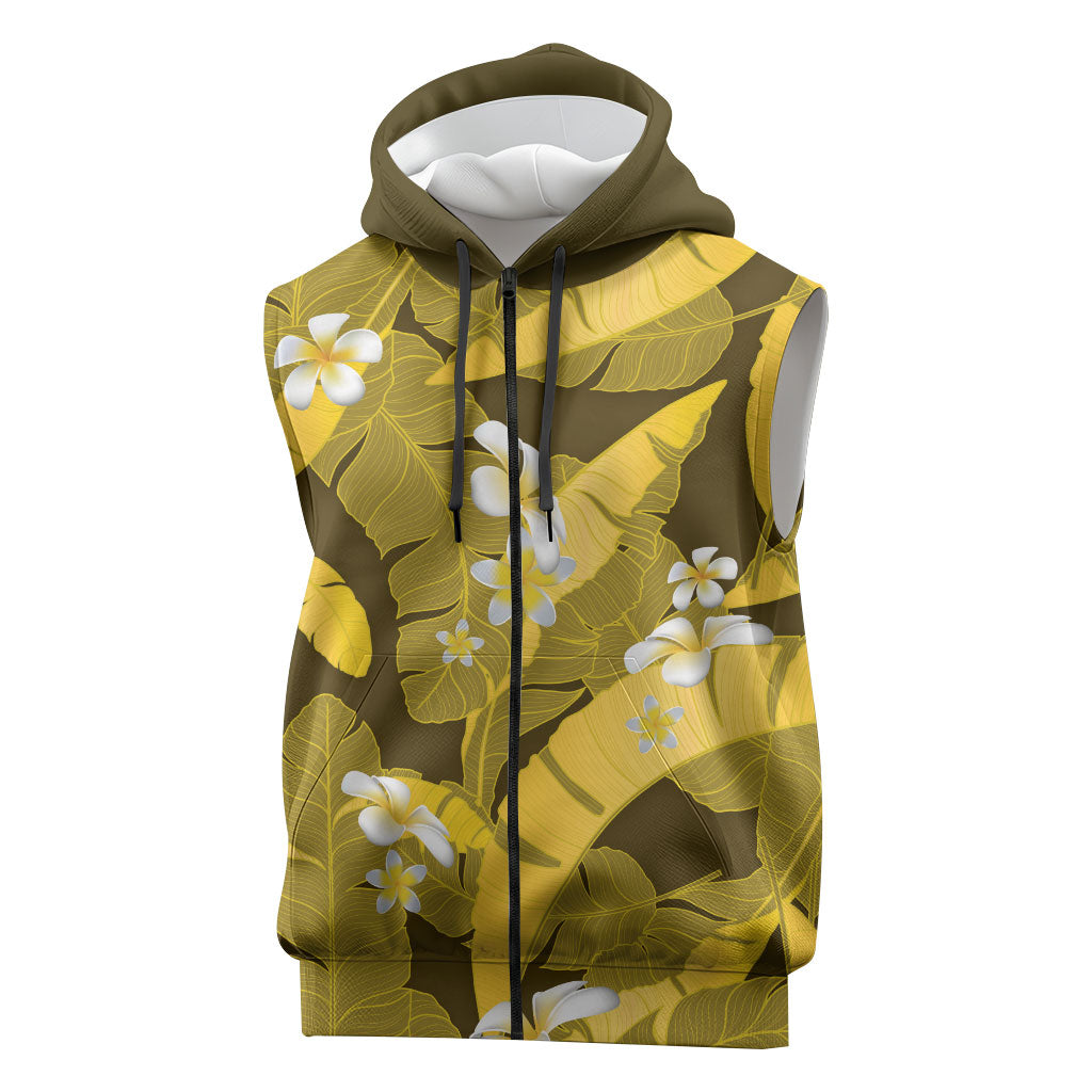 Yellow Banana Leaf Hawaii Sleeveless Zip Hoodie Lau Maia Plumeria Tropical Summer Vibes LT14 Yellow - Polynesian Pride