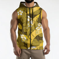 Yellow Banana Leaf Hawaii Sleeveless Zip Hoodie Lau Maia Plumeria Tropical Summer Vibes LT14 - Polynesian Pride