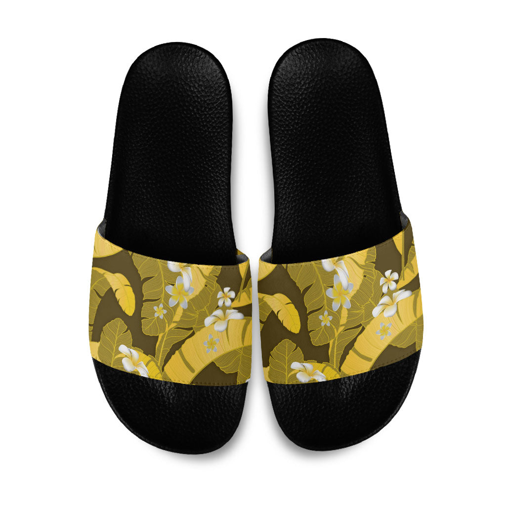 Yellow Banana Leaf Hawaii Slide Sandals Lau Maia Plumeria Tropical Summer Vibes LT14 Yellow - Polynesian Pride