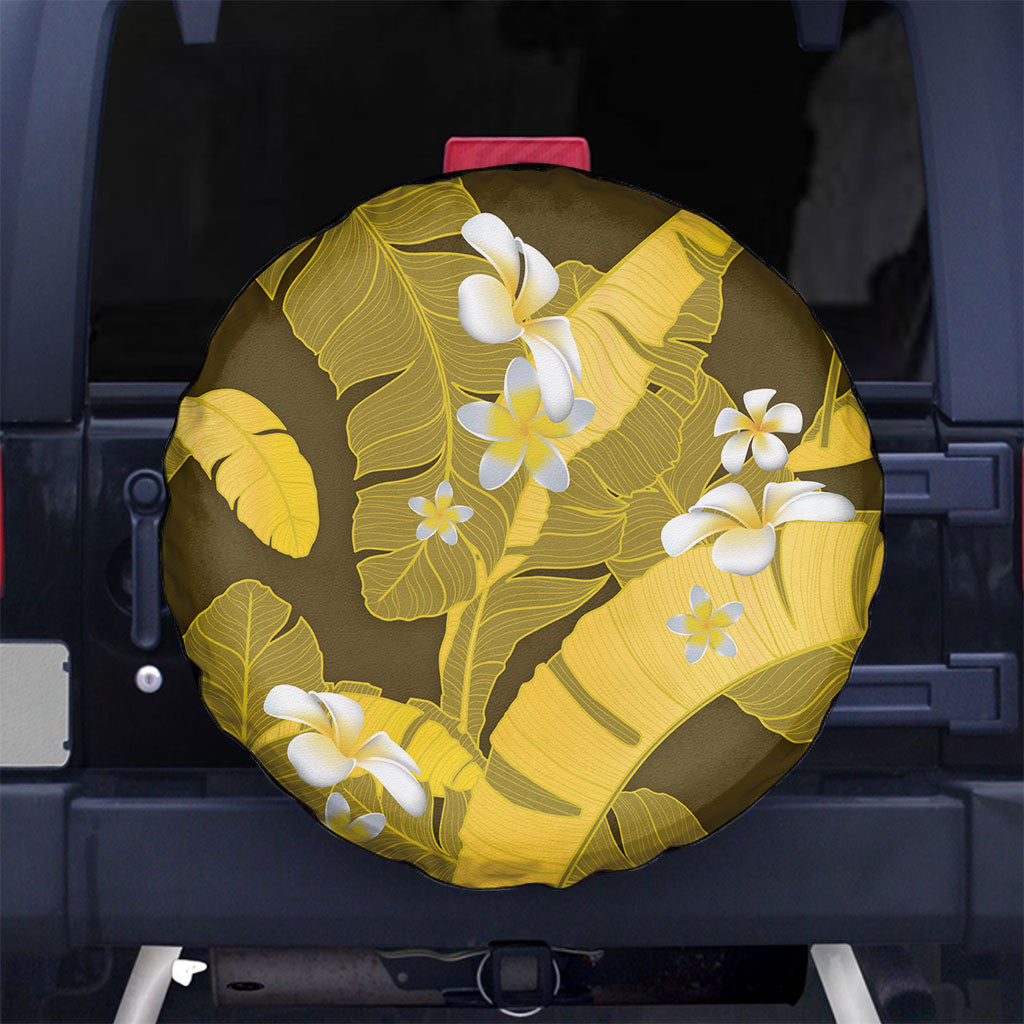 Yellow Banana Leaf Hawaii Spare Tire Cover Lau Maia Plumeria Tropical Summer Vibes LT14 No hole Yellow - Polynesian Pride