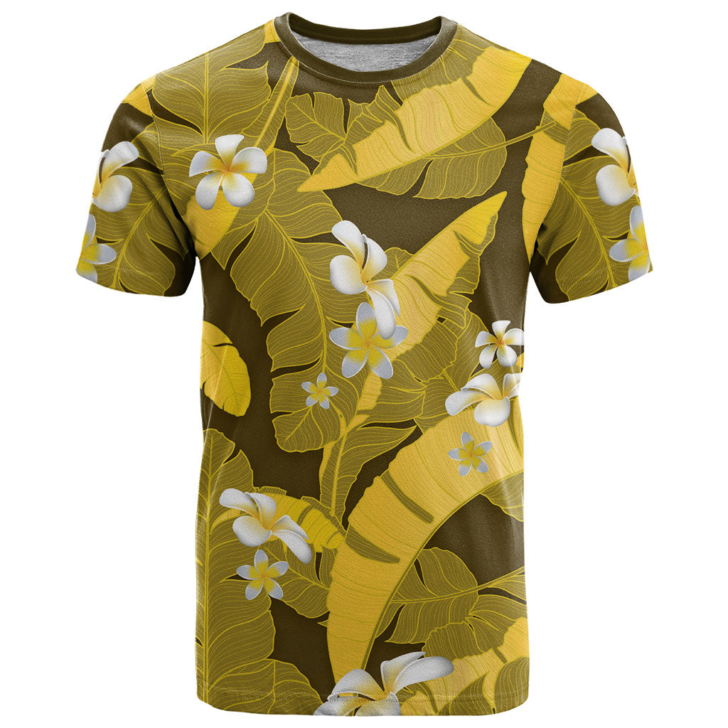 Yellow Banana Leaf Hawaii T Shirt Lau Maia Plumeria Tropical Summer Vibes LT14 Yellow - Polynesian Pride