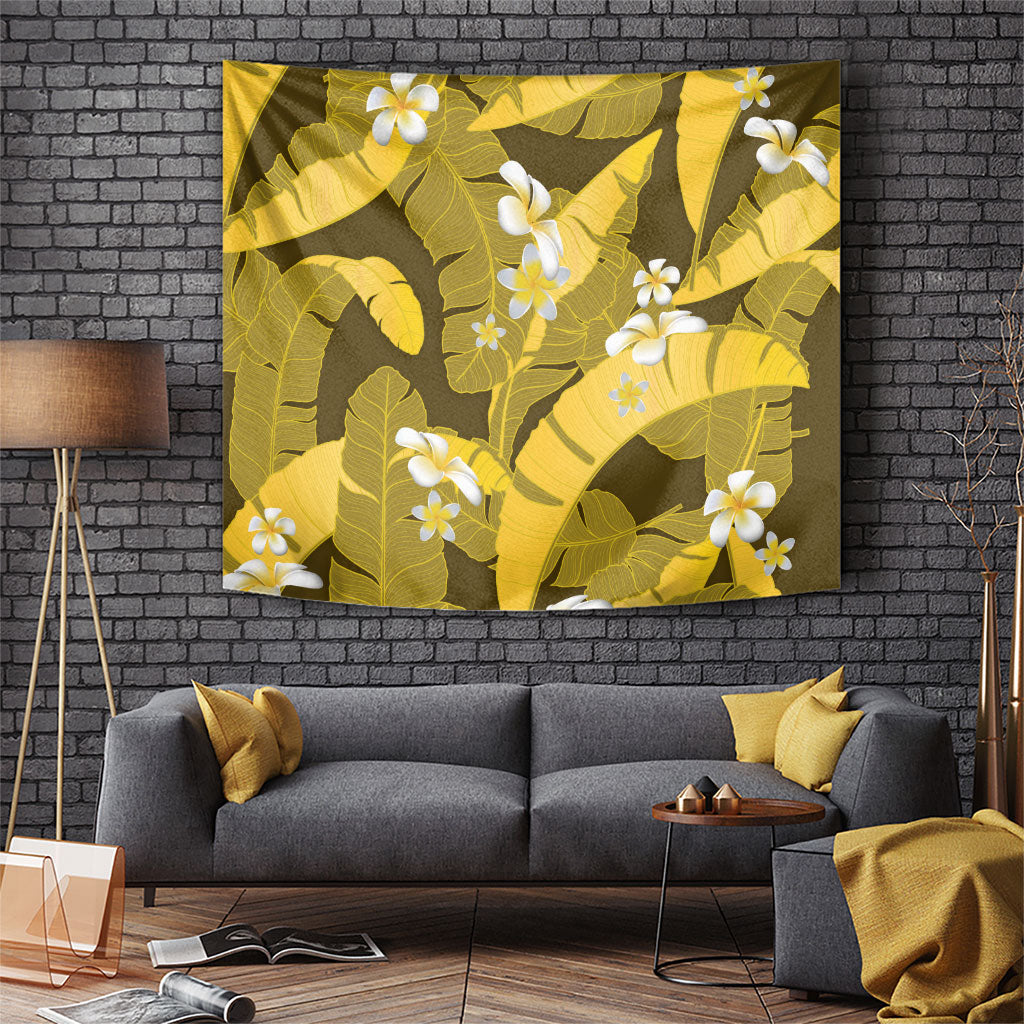 Yellow Banana Leaf Hawaii Tapestry Lau Maia Plumeria Tropical Summer Vibes LT14 Yellow - Polynesian Pride