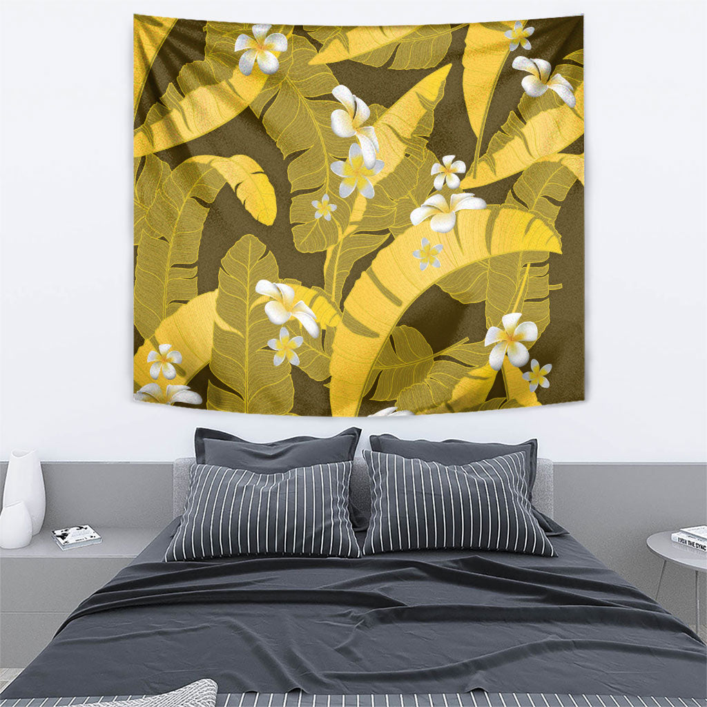 Yellow Banana Leaf Hawaii Tapestry Lau Maia Plumeria Tropical Summer Vibes LT14 - Polynesian Pride