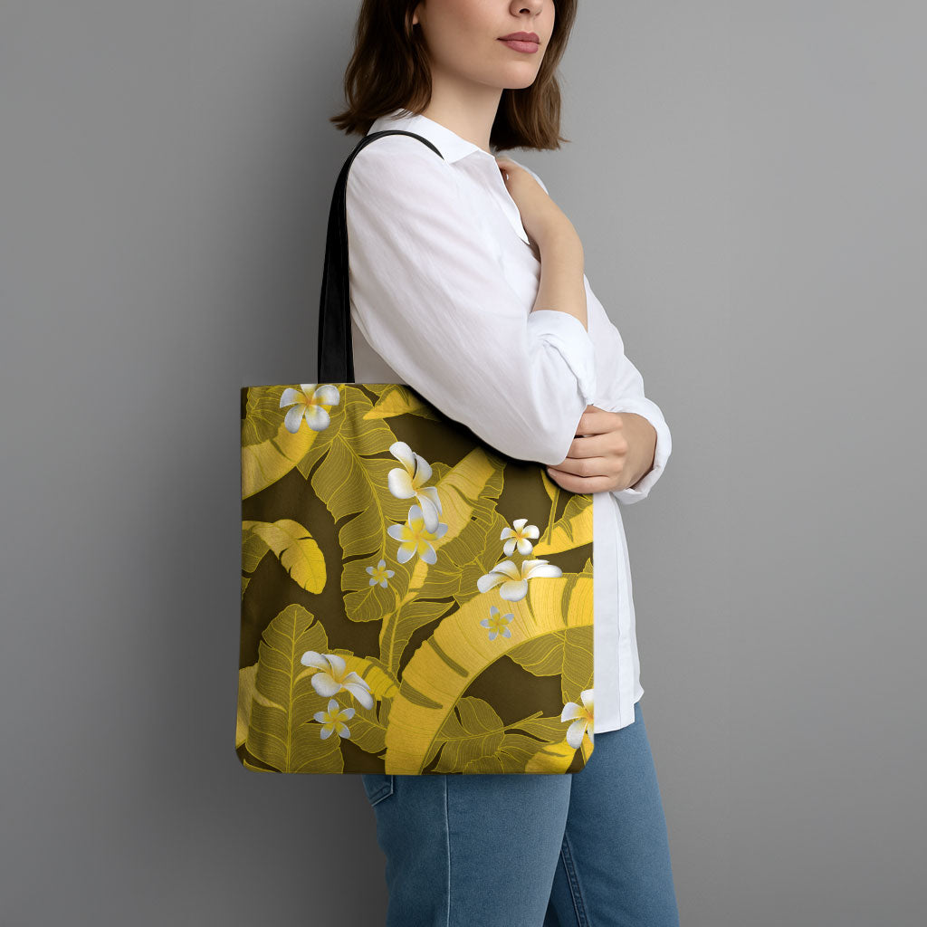 Yellow Banana Leaf Hawaii Tote Bag Lau Maia Plumeria Tropical Summer Vibes LT14 - Polynesian Pride